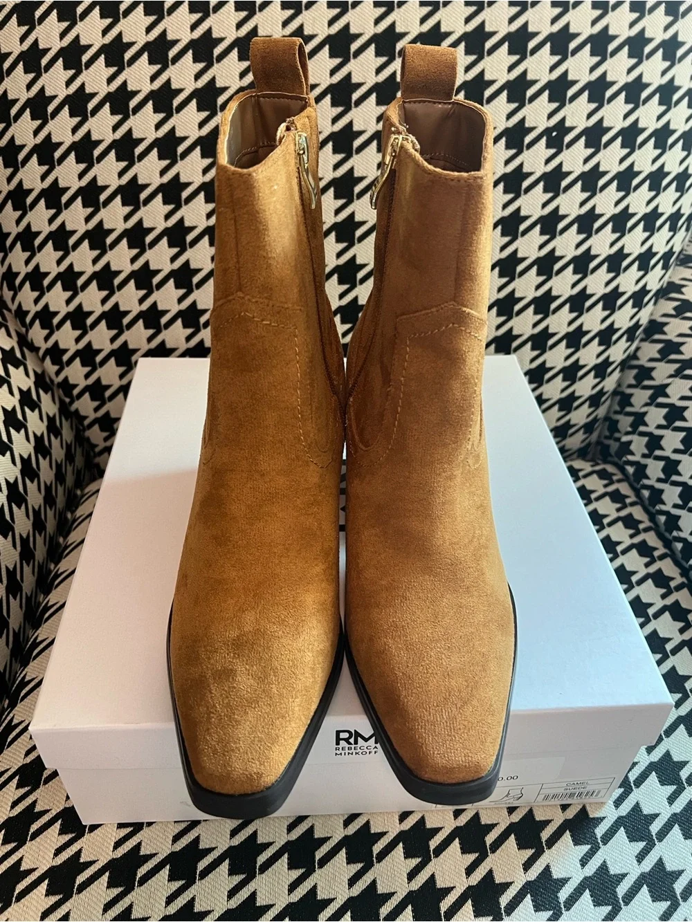 Rebecca Minkoff Women’s US 8 Camel Suede Ankle Booties Pointed Toe Pull-On